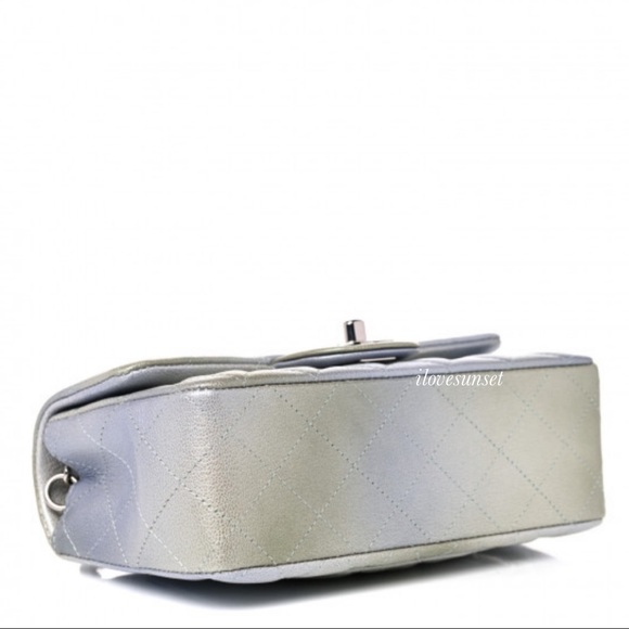 {CHANEL} Metallic Goatskin Quilted Mini Rectangular Flap Grey Green - Picture 4 of 10